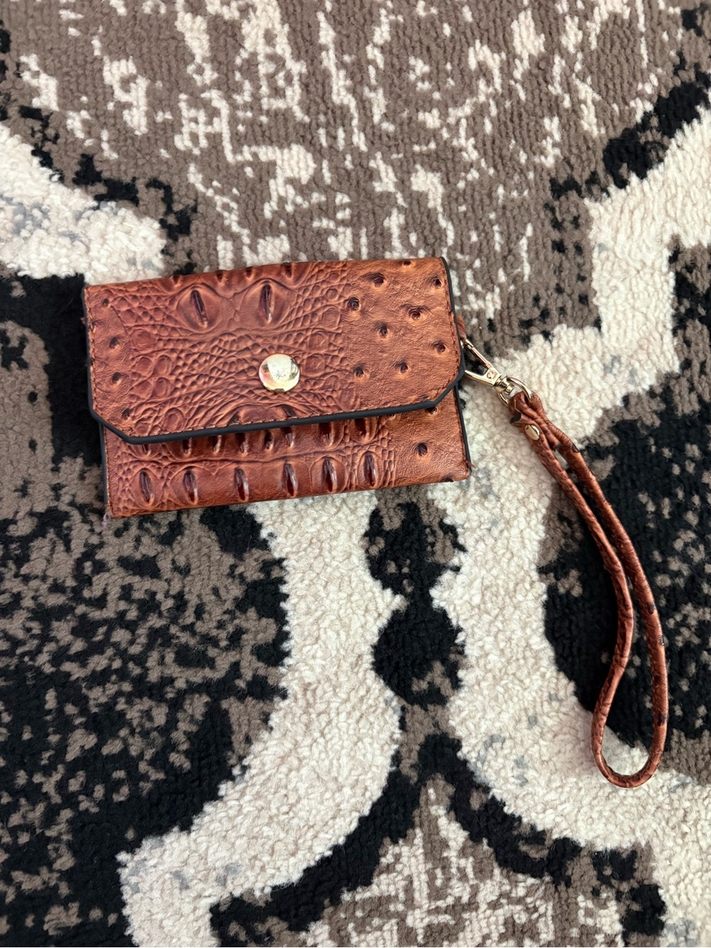 Brown Croc-Embossed Wristlet Wallet